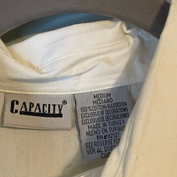 Vintage Capacity Embroidered Snowman Shoulder Pad Button Up Shirt, White, Med - Picture 10 of 14
